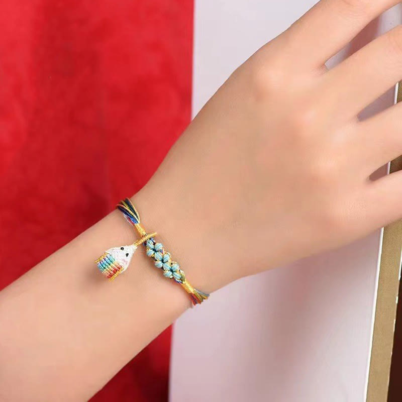 Colorful Peach Blossom Knot Yin Yang Bracelet for Protection and Luck