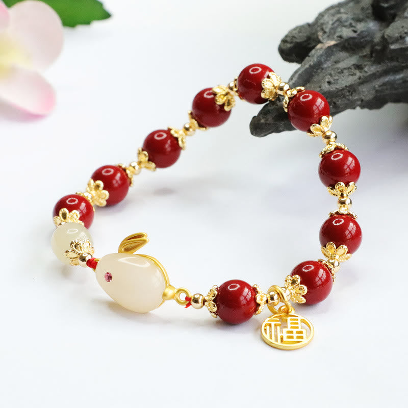 8mm Cinnabar Blessing Bracelet with Fu Character Charm