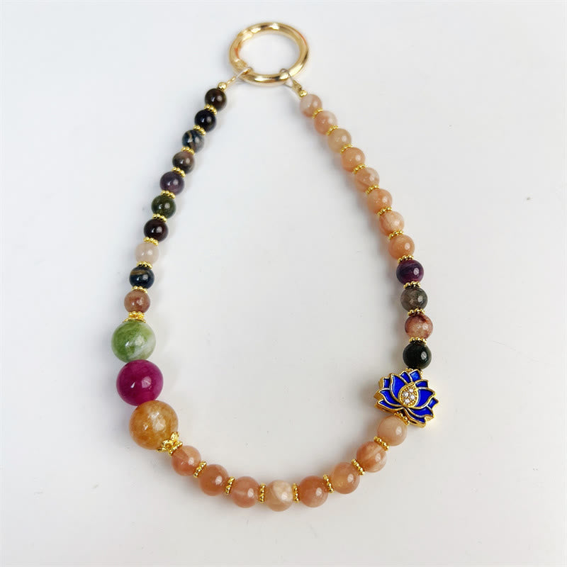 Tourmaline Sun Stone Key Chain - Lotus Design
