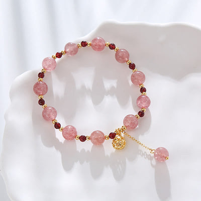 Bracelet Grenat Quartz Fraise Poignet 14-16 cm