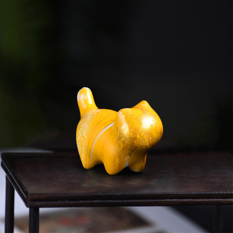 Mini Ebony Wood Cat Statue Decor Peaceful Lacquer Craft