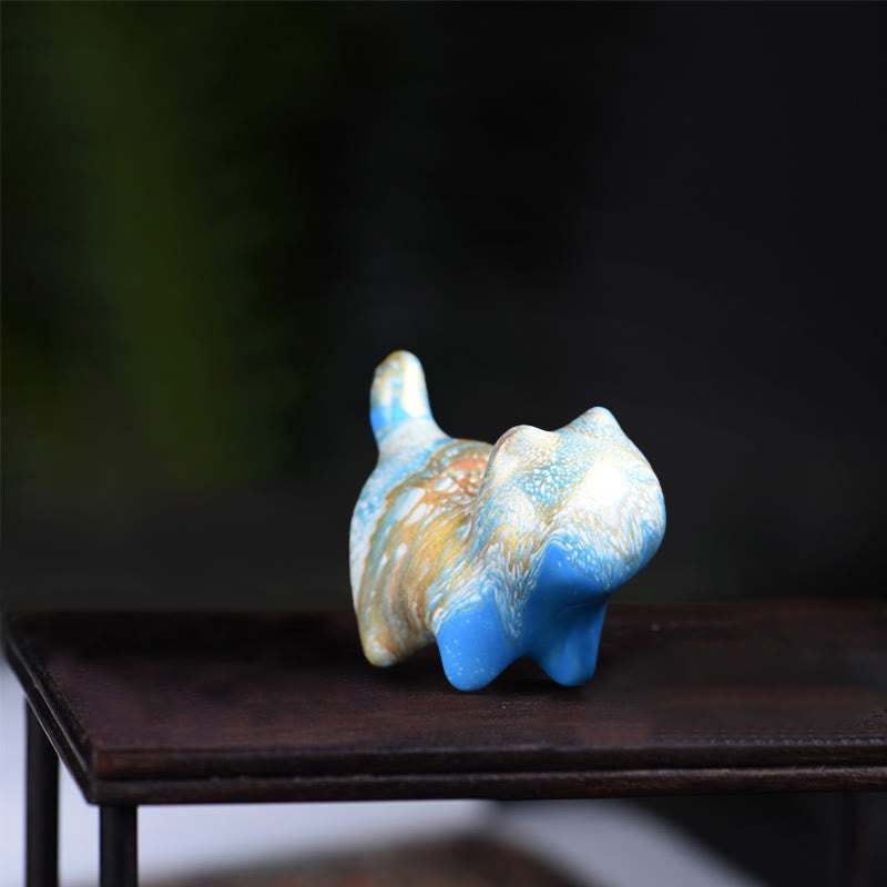 Mini Ebony Wood Cat Statue Decor Peaceful Lacquer Craft