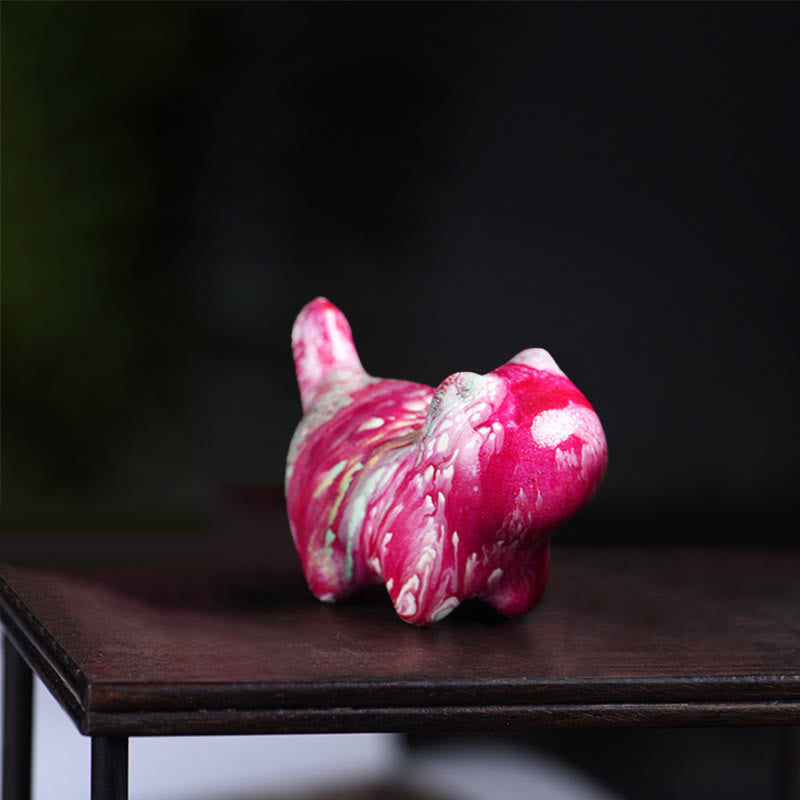 Mini Ebony Wood Cat Statue Decor Peaceful Lacquer Craft
