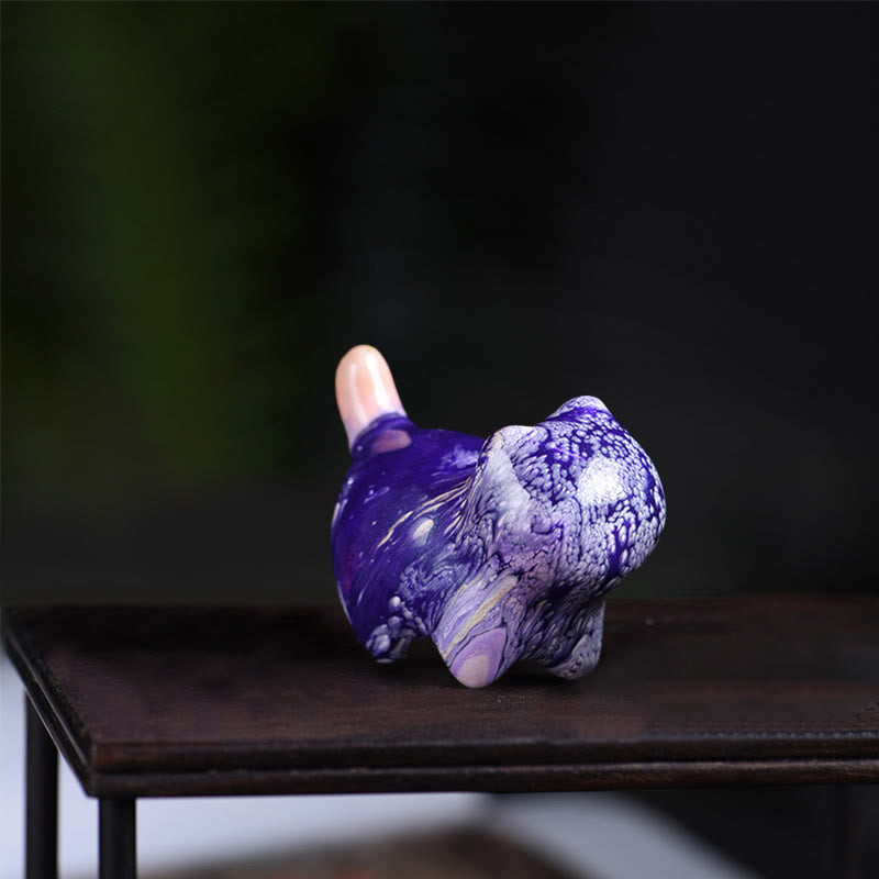 Mini Ebony Wood Cat Statue Decor Peaceful Lacquer Craft