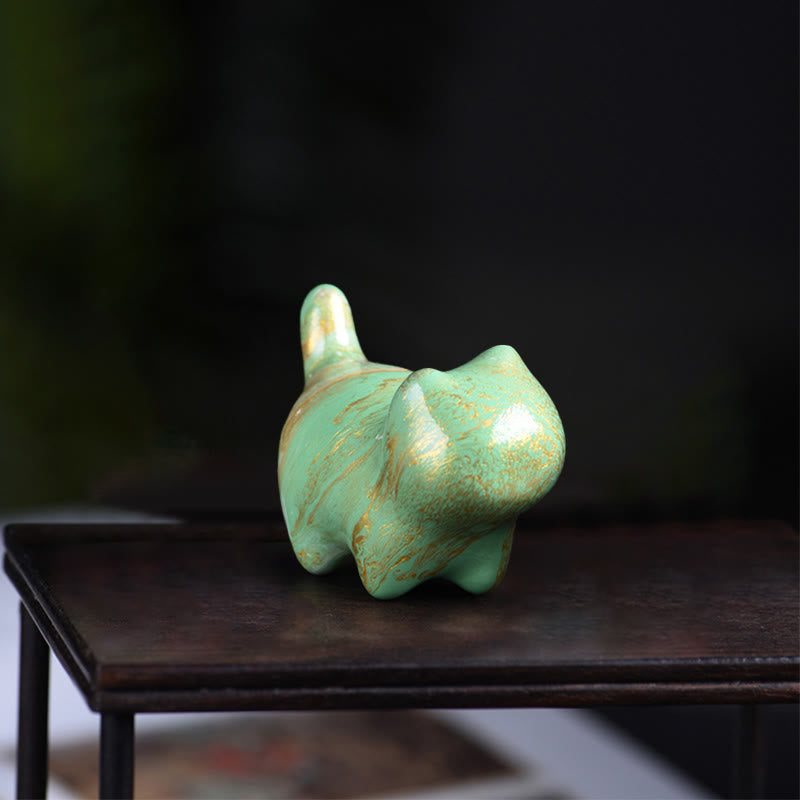 Mini Ebony Wood Cat Statue Decor Peaceful Lacquer Craft