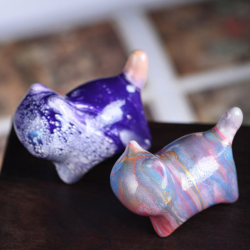 Mini Ebony Wood Cat Statue Decor Peaceful Lacquer Craft