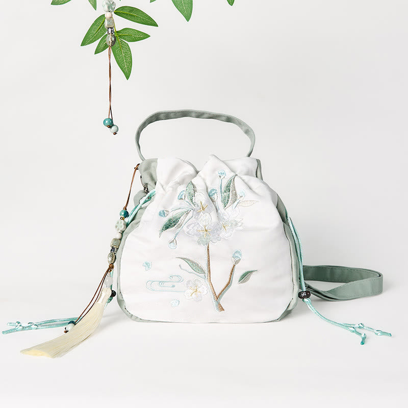 Green Pear Blossom Canvas Tote Bag 20cm Spiritual Accessory