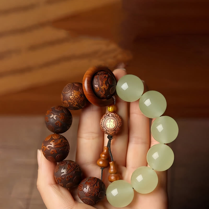 20mm Rosewood Pixiu Fu Character Bracelet for Wealth