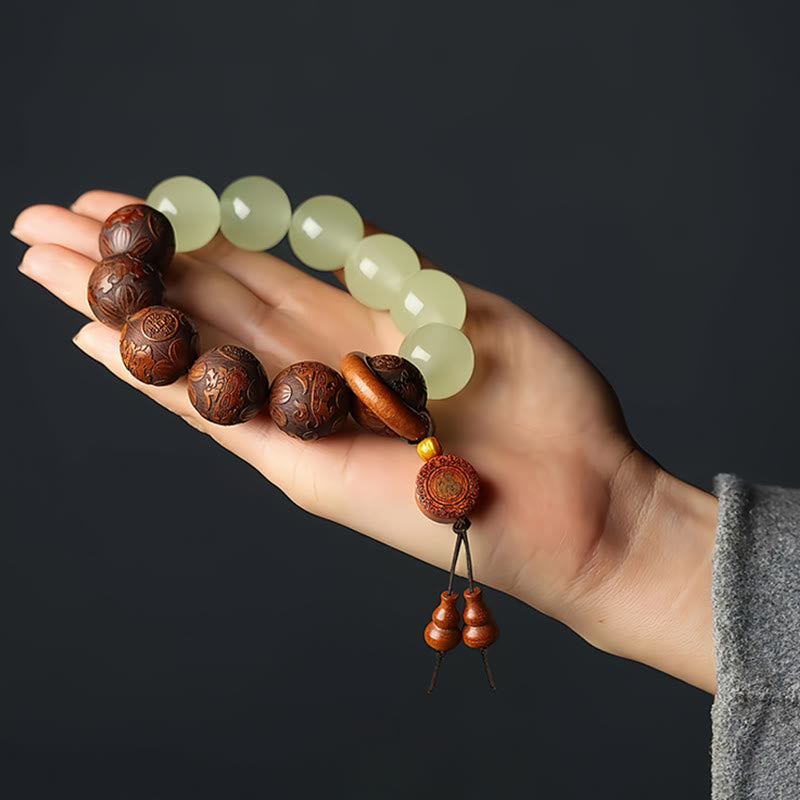 20mm Rosewood Pixiu Fu Character Bracelet for Wealth