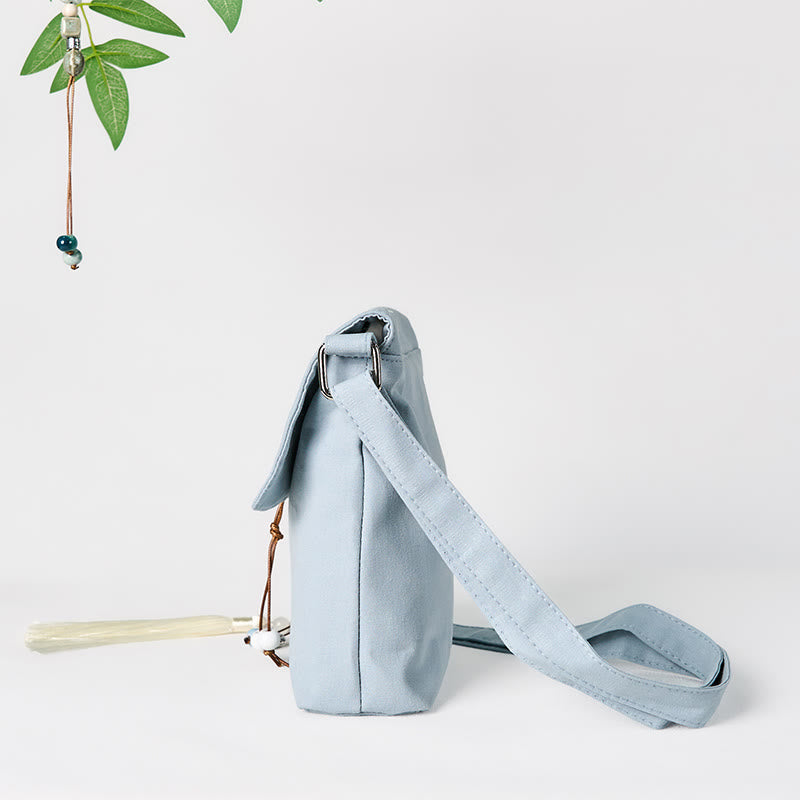 LightBlue Epiphyllum Cotton Linen Spiritual Shoulder Bag