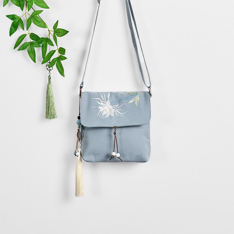 LightBlue Epiphyllum Cotton Linen Spiritual Shoulder Bag