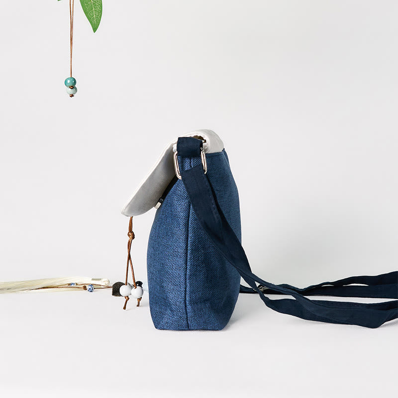 Dark Blue Plum Embroidered Spiritual Accessories Canvas Backpack