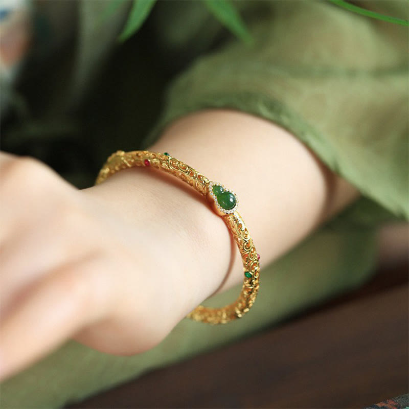 Cyan Jade Copper Plated Gold Bracelet 56mm Luck Harmony