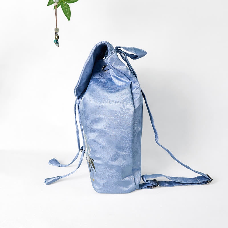 Large Blue Camellia Embroidered Backpack | Spiritual Accessories