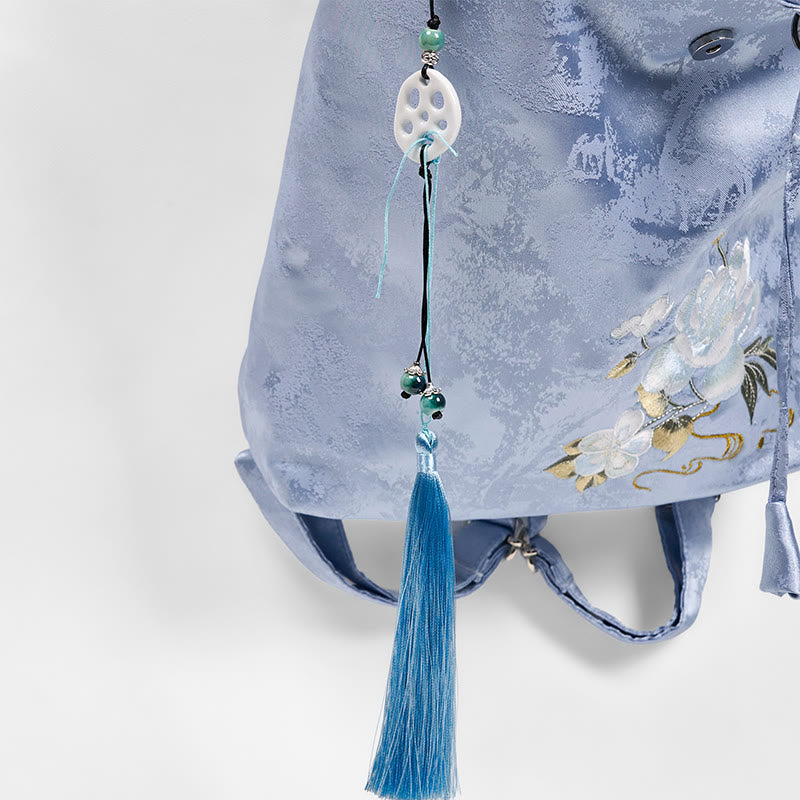 Large Blue Camellia Embroidered Backpack | Spiritual Accessories