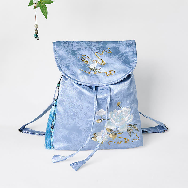 Large Blue Camellia Embroidered Backpack | Spiritual Accessories