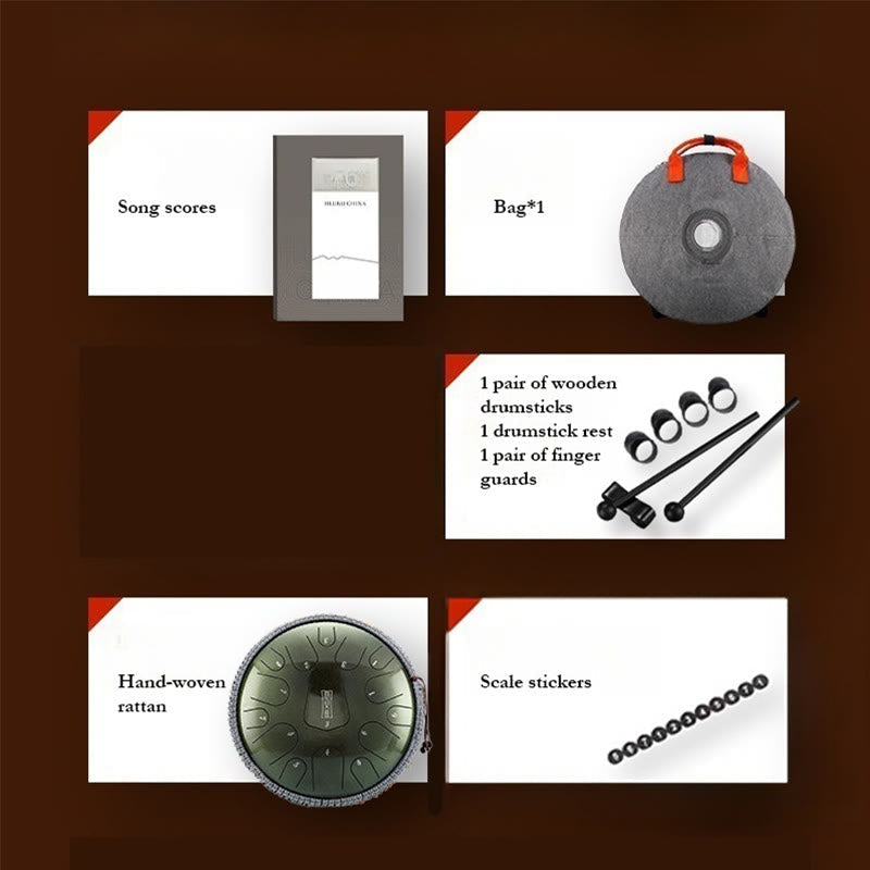 Kit de méditation sonore de 13 notes avec tambour à langue en acier de 12 pouces