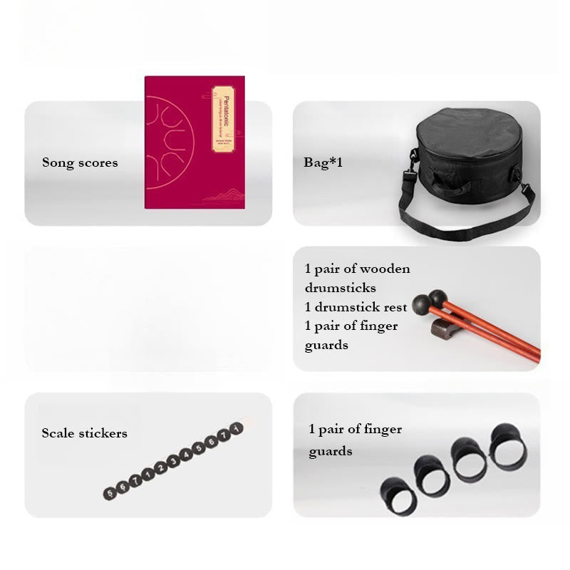 Kit de méditation sonore de 13 notes avec tambour à langue en acier de 12 pouces