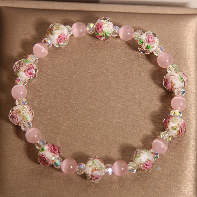 Pink Crystal Cat's Eye Spiritual Bracelet 14-16cm