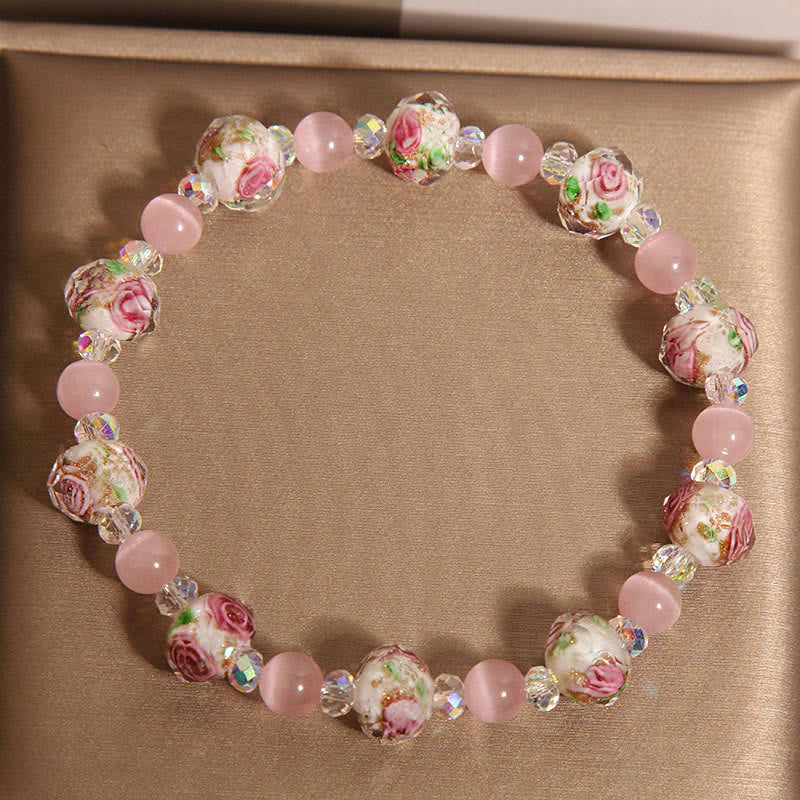 Pink Crystal Cat's Eye Spiritual Bracelet 14-16cm