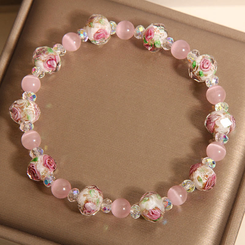 Pink Crystal Cat's Eye Spiritual Bracelet 14-16cm