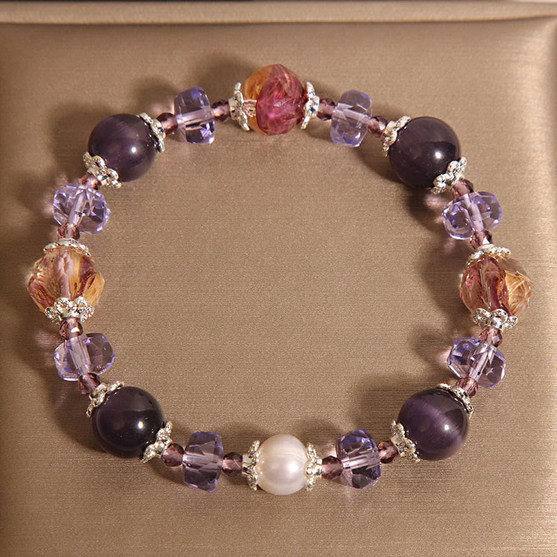 Amethyst Bracelet with Pearl & Crystal for Positive Energy