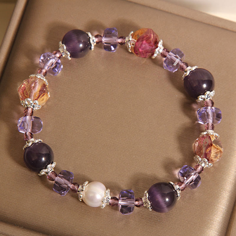 Amethyst Bracelet with Pearl & Crystal for Positive Energy