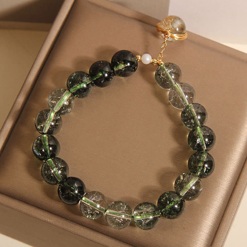Bracelet porte-bonheur en cristal fantôme vert 14-16 cm Méditation