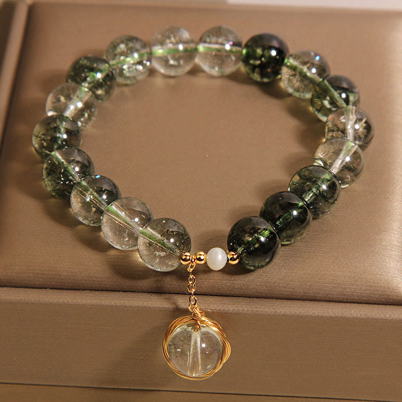 Bracelet porte-bonheur en cristal fantôme vert 14-16 cm Méditation