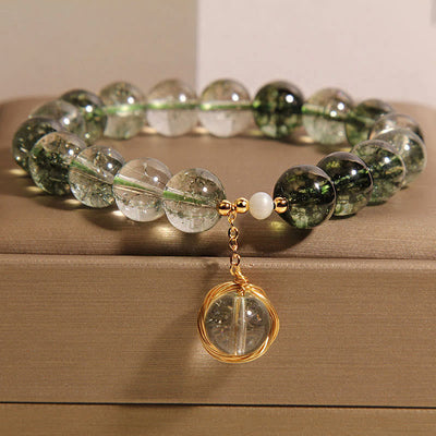 Bracelet porte-bonheur en cristal fantôme vert 14-16 cm Méditation