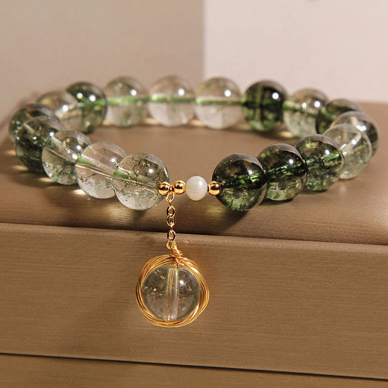 Bracelet porte-bonheur en cristal fantôme vert 14-16 cm Méditation