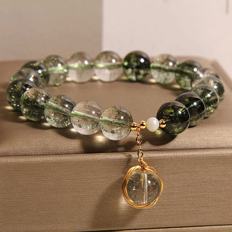 Bracelet porte-bonheur en cristal fantôme vert 14-16 cm Méditation