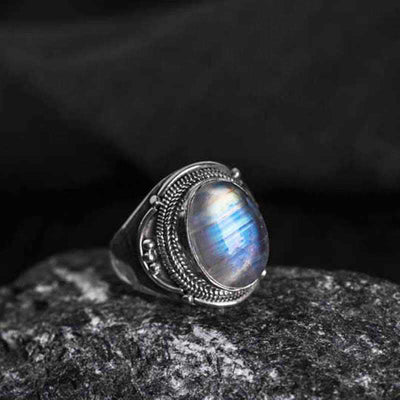 Bague ajustable en argent sterling 925 avec pierre de lune pour la guérison