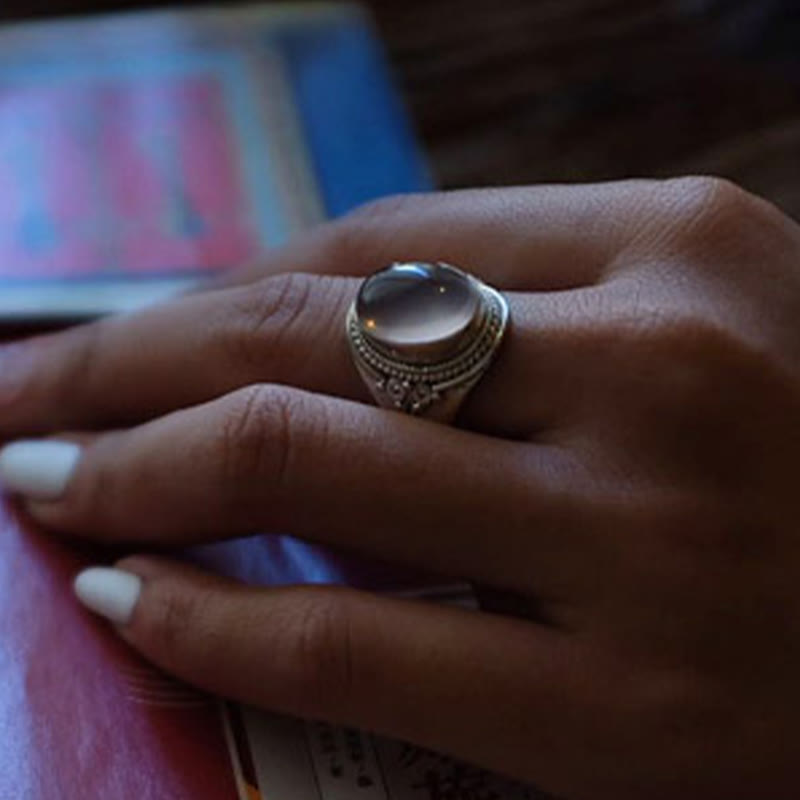 Rose Quartz Adjustable Silver Ring for Loving Energy Healing