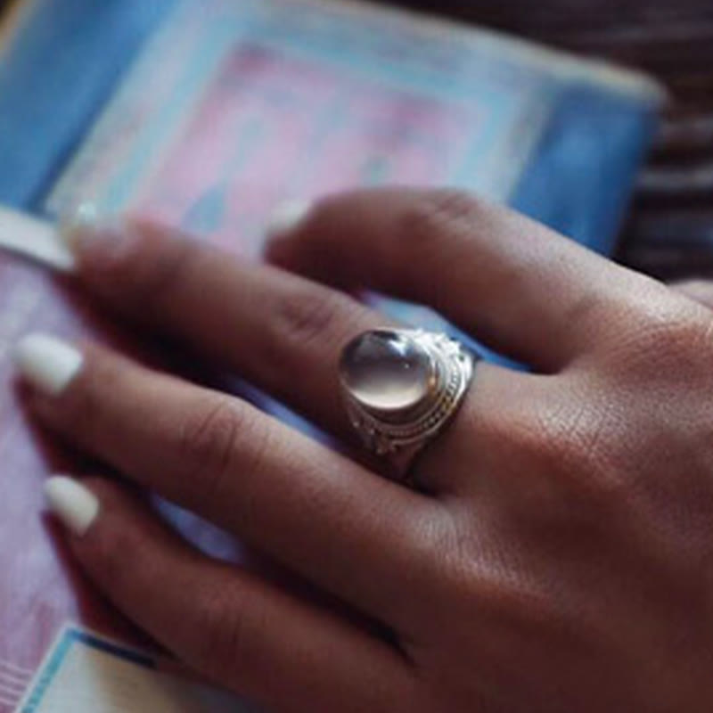 Rose Quartz Adjustable Silver Ring for Loving Energy Healing