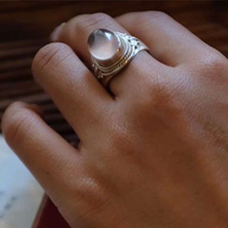 Rose Quartz Adjustable Silver Ring for Loving Energy Healing