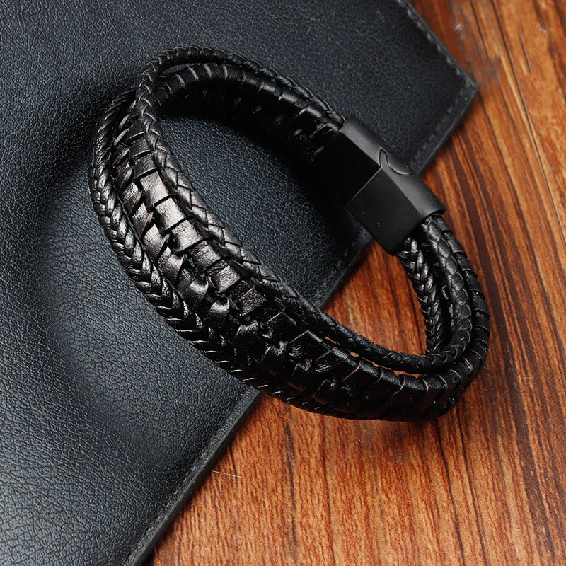 Multi-layer Titanium Steel Spiritual Bracelet with Leather Buckle