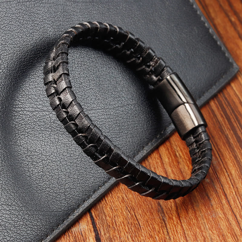 Multi-layer Titanium Steel Spiritual Bracelet with Leather Buckle