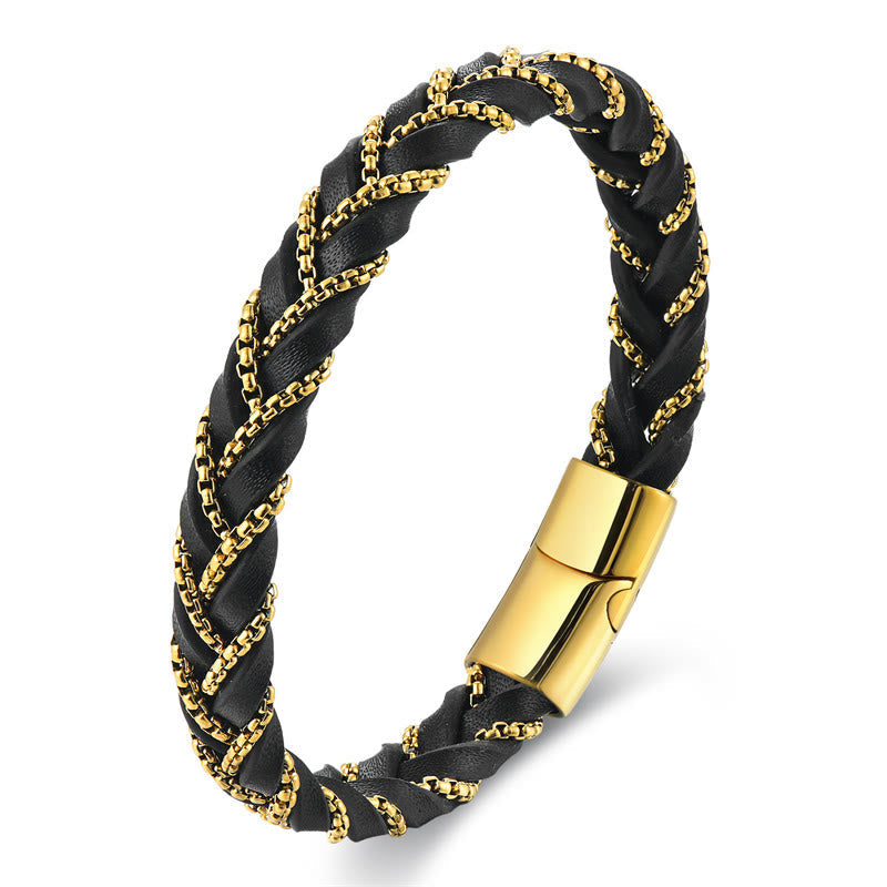 Titanium Steel Calm Spiritual Bracelet with Braided Leather