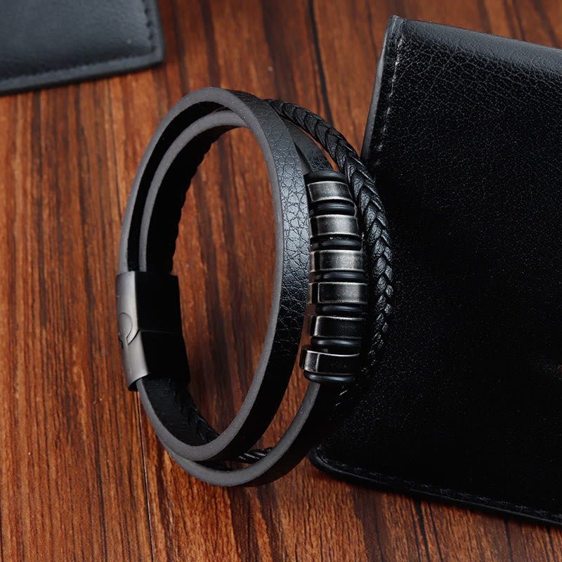 Titanium Steel Braided Leather Bracelet for Calmness