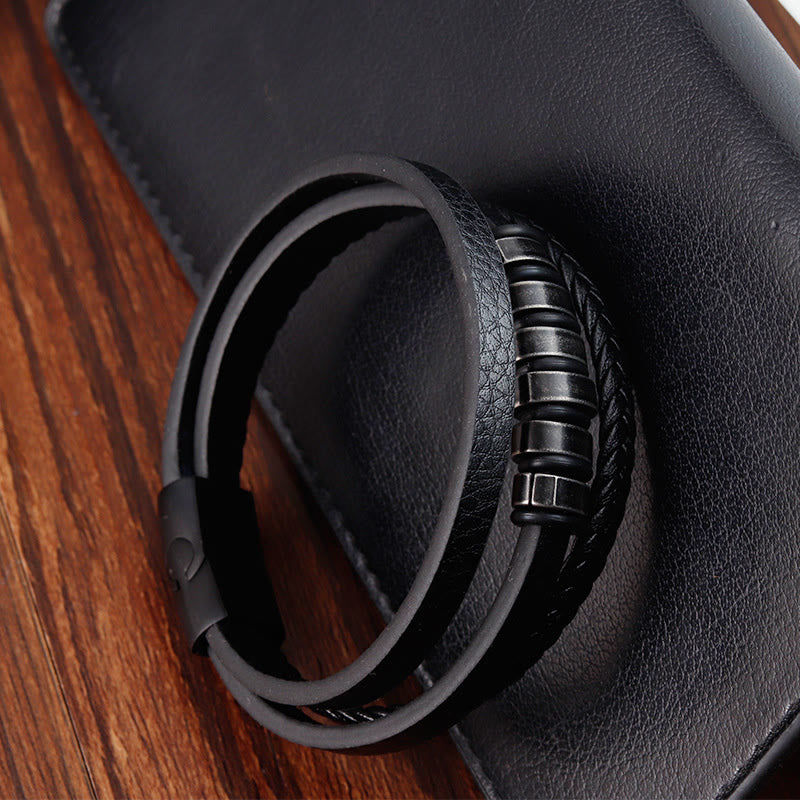 Titanium Steel Braided Leather Bracelet for Calmness