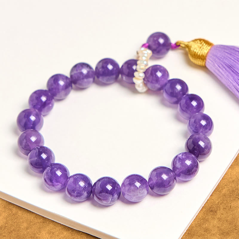 Amethyst Bracelet for Meditation with Pearl Tassels