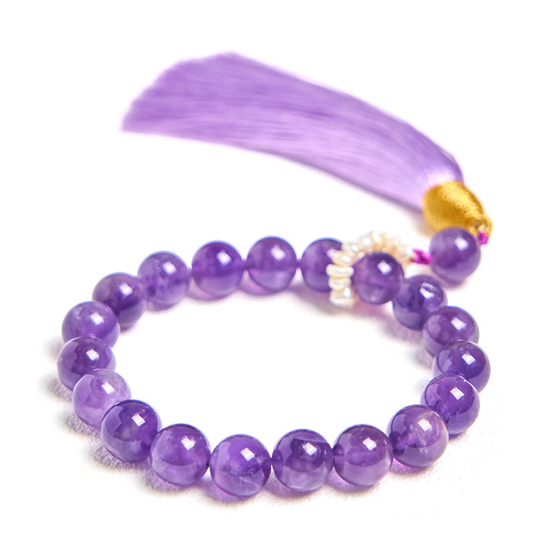 Amethyst Bracelet for Meditation with Pearl Tassels