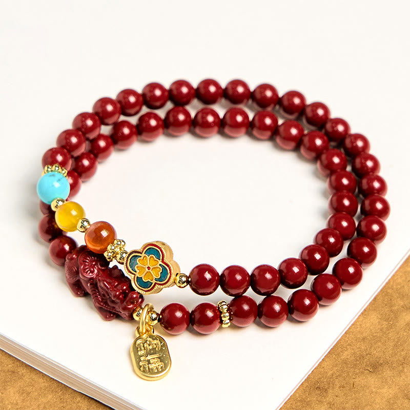 6mm Cinnabar PiXiu Fu Character Double Wrap Bracelet