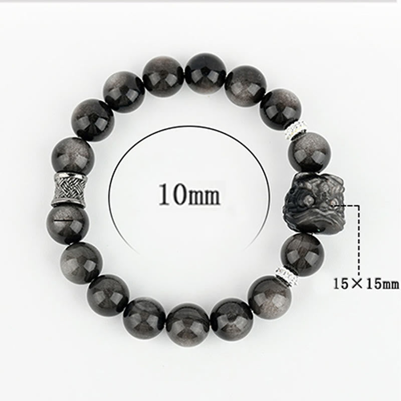 8mm Silver Sheen Obsidian Lion Dance Protection Bracelet