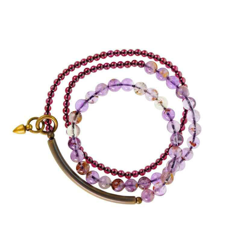 6mm Amethyst & 4mm Garnet Balance Bracelet Unisex