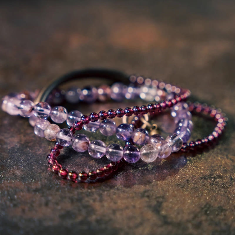 6mm Amethyst & 4mm Garnet Balance Bracelet Unisex