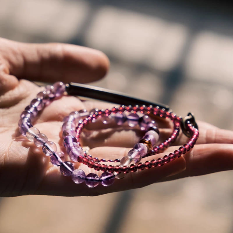 6mm Amethyst & 4mm Garnet Balance Bracelet Unisex