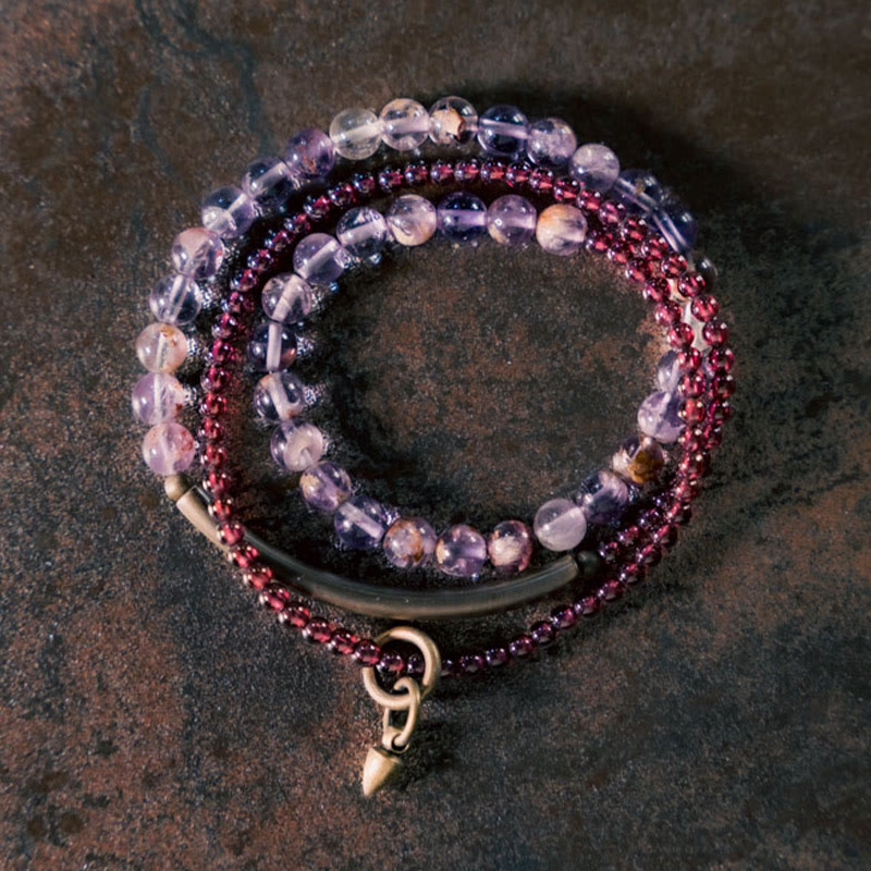 6mm Amethyst & 4mm Garnet Balance Bracelet Unisex
