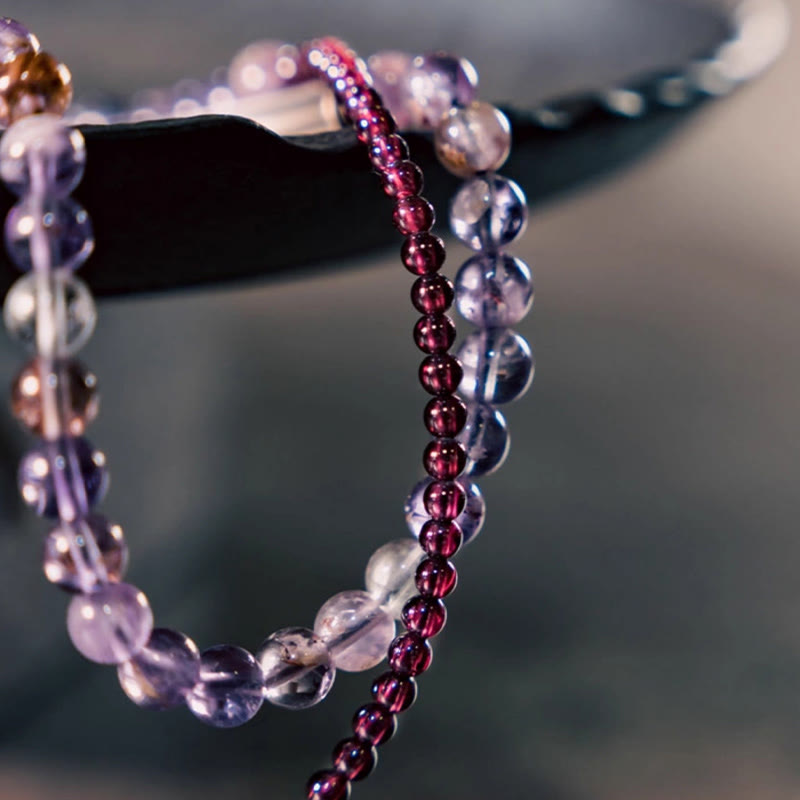 6mm Amethyst & 4mm Garnet Balance Bracelet Unisex